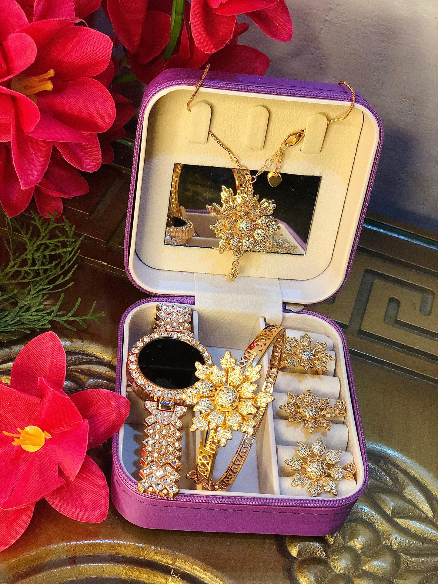 Luxury Floral Watch & Jewelry Gift Set for Women